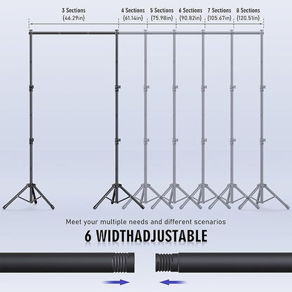 Backdrop Stand Kit - 6 Widths, 10x7.5ft Adjustable Background Stand for Parties & Studio Photography