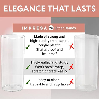 Impresa Clear Acrylic Cylinder Vase Set - 6", 9" & 12", Pack of 6 Shatterproof Plastic Vases - Wedding Centerpiece Decor - Versatile Floral Display & Home Decor