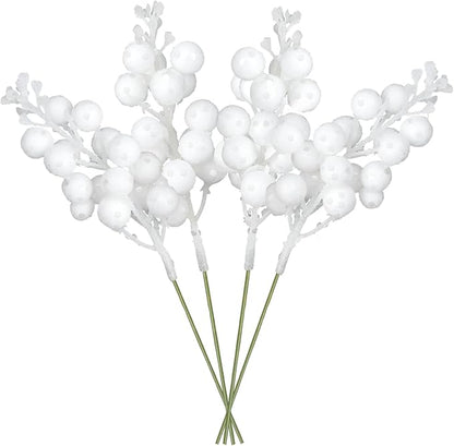 DearHouse 14 Pack Christmas Glitter Berries Stems, 7.8Inch Artificial Christmas Picks for Christmas Tree Ornaments, DIY Xmas Wreath, Crafts, Holiday and Home Decor (White)