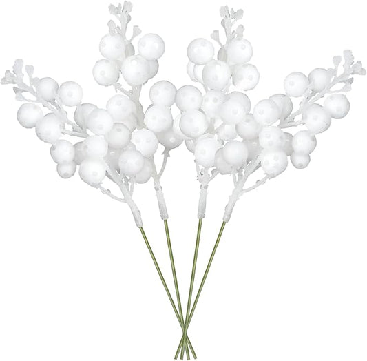 DearHouse 14 Pack Christmas Glitter Berries Stems, 7.8Inch Artificial Christmas Picks for Christmas Tree Ornaments, DIY Xmas Wreath, Crafts, Holiday and Home Decor (White)