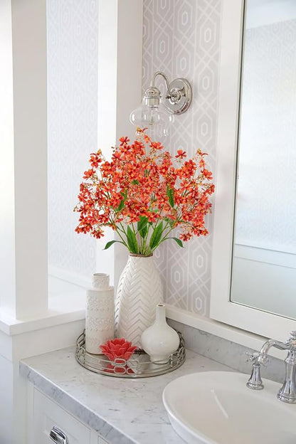 Hollyone Artificial Daphne Flowers with Long Stem 3Pcs Faux Fall Autumn Orange Flowers 28.3” Fake Silk Flowers Piacks Bouquet for Floral Arrangement Wedding Party Centerpiece Table Home Decor