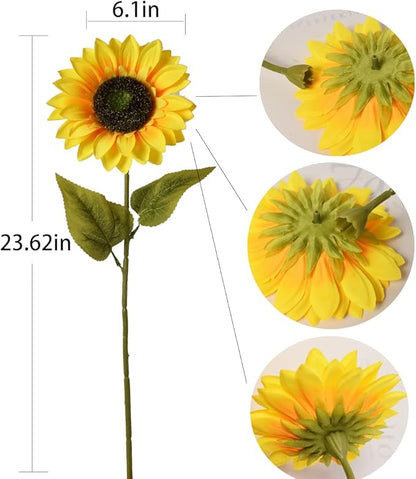 Artificial Sunflowers Flowers 8pcs Single Long Stem Large Faux Silk Sunflower Flower Bouquets for Wedding Party Bulk Yellow Centerpieces Home Decor