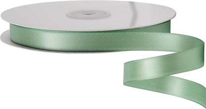 LIUYAXI Sage Green Stain Ribbon, 5/8" X Continuous 50 Yards, Double Faced Fabric Ribbon Perfect for Gift Wrapping Wedding Birthday Party Christmas Hair Floral Craft Baby Shower