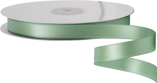 LIUYAXI Sage Green Stain Ribbon, 5/8" X Continuous 50 Yards, Double Faced Fabric Ribbon Perfect for Gift Wrapping Wedding Birthday Party Christmas Hair Floral Craft Baby Shower