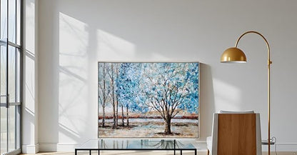 Yihui Arts Blue Tree Canvas Wall Art - Hand Painted Textured Abstract Forest Landscape Modern Artwork with Gold Foil Framed for Living Room, Bedroom, and Bathroom Decor