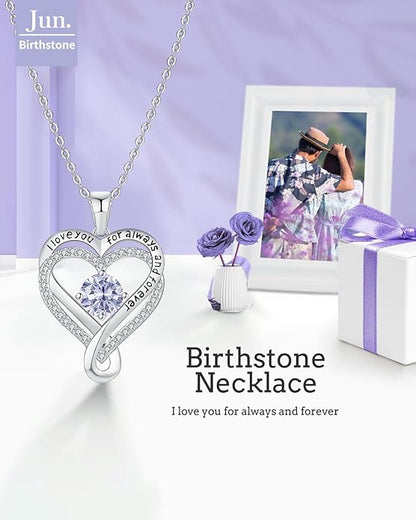 Jewelry for Women Wife Infinity Heart Birthstone I Love You Necklace S925 Anniversary Women Necklaces for Her Wife Birthday Gift Ideas, Birthday Present for Girlfriend Mom Daughter Sterling Silver