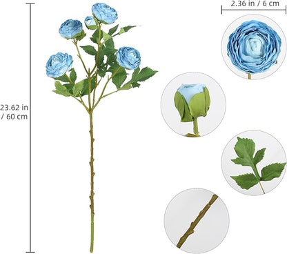 Blue Ranunculus Artificial Flowers 3PCS 18 Heads Faux Silk Peonies with Stems Real Look Faux Ranunculus for Centerpieces Arrangements Wedding Party Home Decoration(Blue)