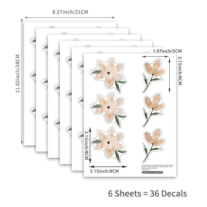 YouRfocus Daisy Wall Decals | 36 PCS Boho Flower Stickers for Girls' Rooms, Playrooms, Nurseries | Dual Layer Print for High Coverage | Removable Peel and Stick （Orange）| 6 Sheets