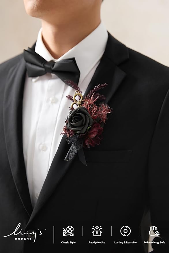 Ling's Moment Boutonniere for Men Wedding,Set of 6 , Groom and Groomsmen Boutonniere for Wedding Homecoming Halloween Ceremony Anniversary, Dinner Party, Prom Flowers and Fall Vintage Wedding