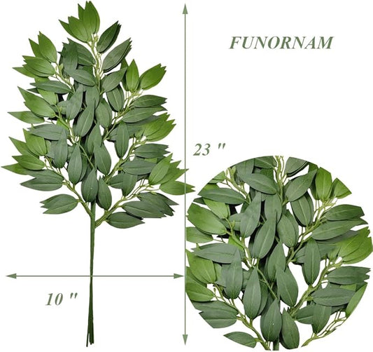 48Pcs Italian Ruscus Greenery Stems Artificial Silk Greenery Leaves for DIY Wedding Arch Bouquet Filler Table Centerpieces Home Indoor Decor