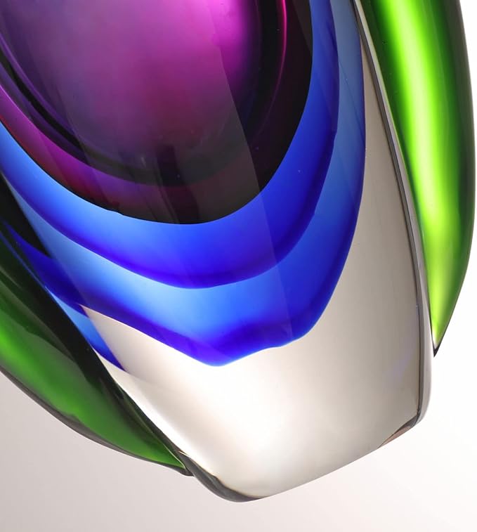 Luxury Lane Hand Blown Sommerso Oval Art Glass Vase for Decor Centerpiece Table Decoration Purple 10 inch Tall