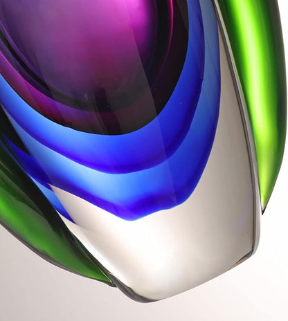 Luxury Lane Hand Blown Sommerso Oval Art Glass Vase for Decor Centerpiece Table Decoration Purple 10 inch Tall