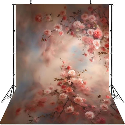 Mocsicka Abstract Floral Backdrop for Photography Pink Cherry Spring Watercolor Painting Floral Background Newborn Baby Shower Princess Girls Portrait Decoration Backdrop (8x6ft)