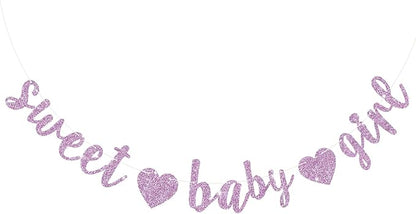 BEISHIDA Light Purple Glitter Girl Baby Banner,NO DIY, Pre-Strung Baby Gender Party Banner For Girls, Girls Shower Decorations,First Birthday Sweet party supplies