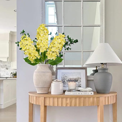 Artificial Hydrangea Flowers Real Touch – 3PCS 24.8" Faux Cone Hydrangea Stems for Tall Vases, Home Décor, Wedding Centerpieces, Floral Arrangements – Butter Yellow