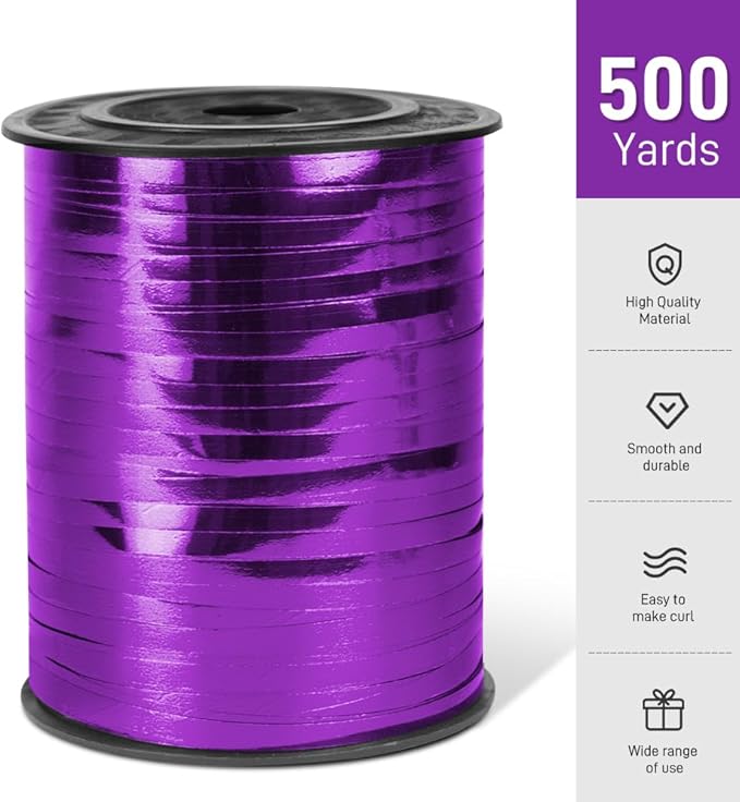 500 Yards Metallic Shiny Purple Curling Ribbon, 1/5" Curly Ribbons for Gift Wrapping, Birthday, Halloween, Christmas Party Decorations, and Balloon String for Flowers