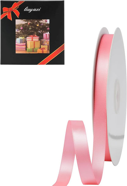 LIUYAXI Pink Double Faced Satin Ribbon, 3/8" X Continuous 25 Yards, Ribbons Perfect for Gift Wrapping Bows Bouquet Wedding Decor DIY Craft and More
