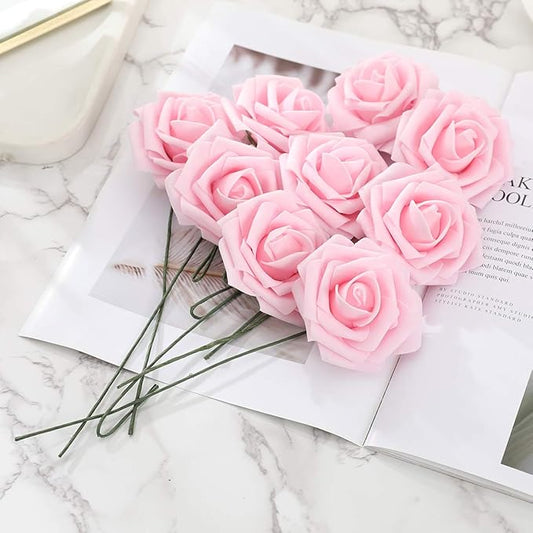 DerBlue 60pcs Artificial Roses Flowers Real Looking Fake Roses Artificial Foam Roses Decoration DIY for Wedding,Arrangements Party Home Decorations