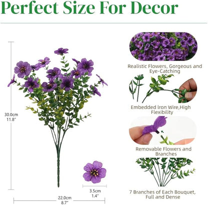 12 Bundles Artificial Flowers for Outdoor, UV Resistant Faux Mums with Eucalyptus Leaves Fake Plants for Outdoor Planters Greenery Boxwood Porch Patio Decoration