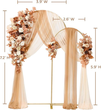 Ling's moment Wedding Arch Backdrop Stand with Flowers - 7.2FT, 6FT Set of 2 Metal Arch Frame with Drapes for Ceremony Decorations - Artificial Floral for Birthday Party, Baby Shower, Rust Boho