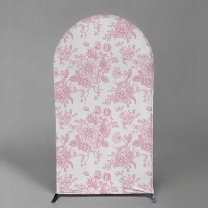 Arch Backdrop Cover Baby in Bloom Baby Shower Arch Stand Spandex Fabric Cover Blue Flowers Floral Pink Bows Girls Birthday Party Baptism Decorations (3.3X6.5ft,G-4029)