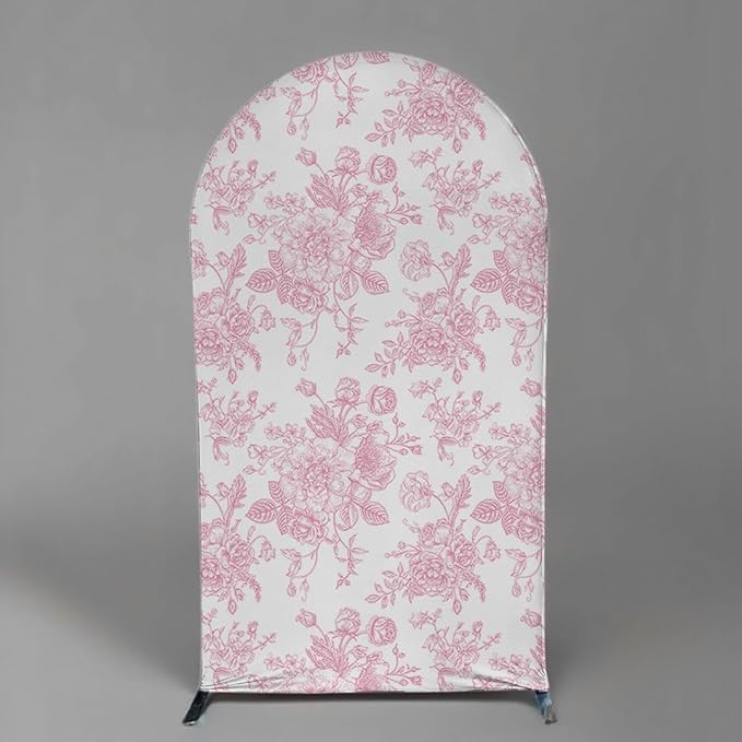 Arch Backdrop Cover Baby in Bloom Baby Shower Arch Stand Spandex Fabric Cover Blue Flowers Floral Pink Bows Girls Birthday Party Baptism Decorations (2.6X6ft,G-4029)
