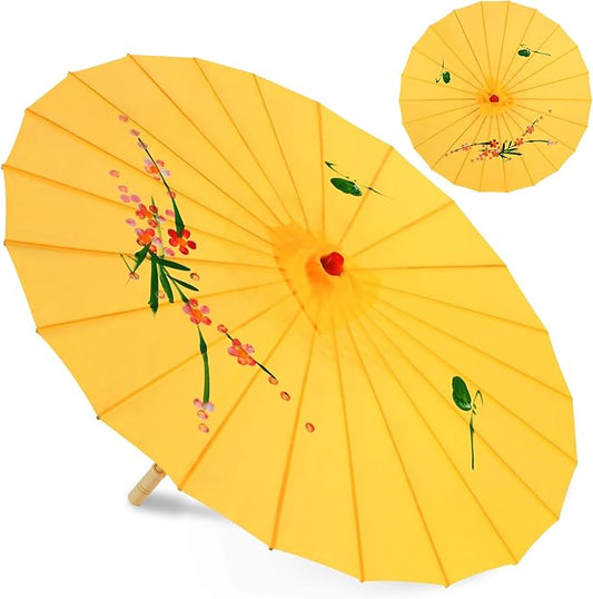 33" Yellow Flower Silk Cloth Decoration Handmade Parasol Umbrella Chinese Japanese Asian DIY Art Dance Classical Umbrella for Wedding Parties Photography Costumes Cosplay (Yellow)