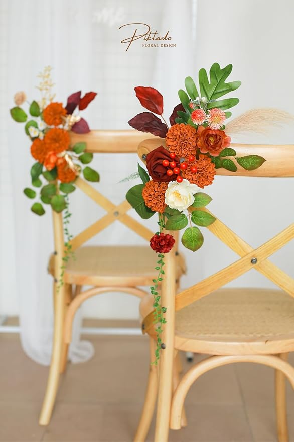 Artificial Wedding Cake Flowers Dahlia Flowers 25 pcs with Stem for DIY Wedding Decor Centerpieces Arrangements Bouquets (Orange)