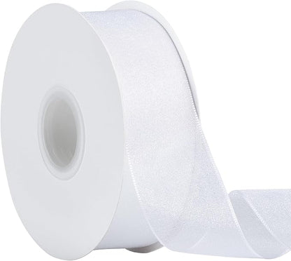Sheer Organza Ribbon 1-1/2 Inch Chiffon Ribbons for Bouquets Garland, Gift Wrapping, 50 Yards/Roll (White)