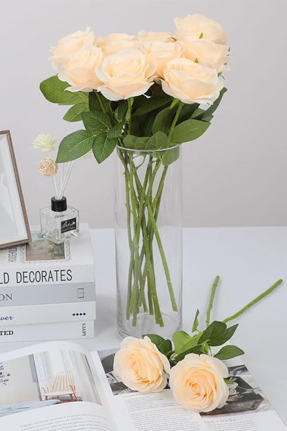 30pcs Roses Artificial Flowers Champagne Silk Roses with Long Stems Fake Flowers for Wedding Bouquet Centerpices Decorations Party Bridal Baby Shower Home Decor