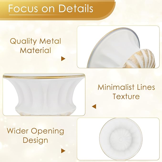 White Vase for Centerpieces Compote Bowl: Wedding Pedestal Vase 5.9 Inch Metal Flower Urn for Table Party Home Decor Set of 2