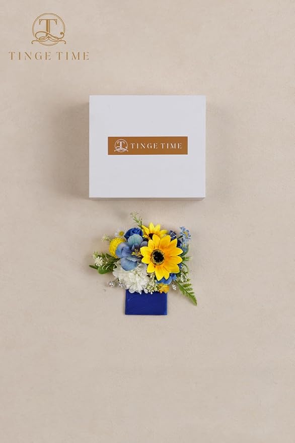 TINGE TIME Sunflower Boutonniere for Men Wedding,Groom and Pocket Boutonniere for Wedding, Prom, Homecoming, Anniversary, Graduation, Christmas Dinner