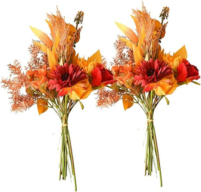 Artificial Flower Bouquet Sunflowers Roses, Fall Decor Bridal Bouquets Silk Flowers for Home, Party, Wedding, Porch, 2 Sets