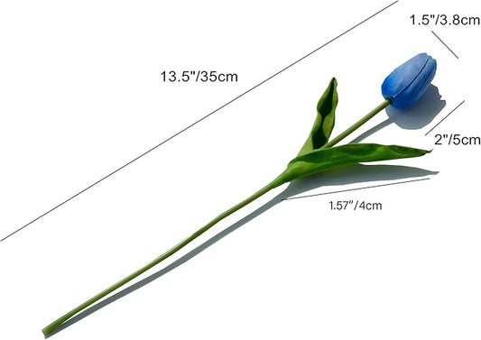 Mandy's Artificial Tulips 20 Stems Light Blue PU Faux Flowers for Thanksgiving and Christmas Decorations Wedding Home Decor 13.5 Inch