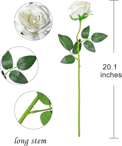 Veryhome Artificial Flowers Silk Roses Fake Bridal Wedding Bouquet for Home Garden Party Floral Decor 10 Pcs (White Curved stem)