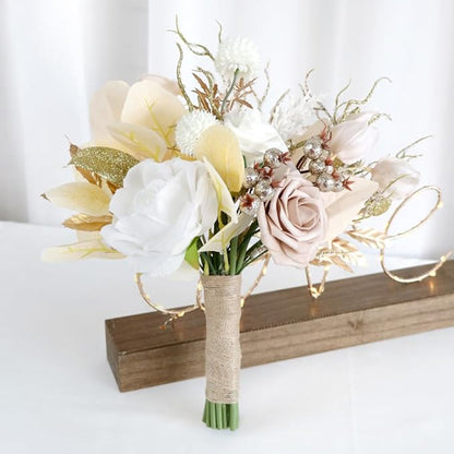 S_SSOY Wedding Bouquet Bride,Bride Bridal Bouquet Bridesmaid Artificial Flowers for Ceremony Anniversary Party Bridal Shower Decoration Wedding Bouquets (Beige)