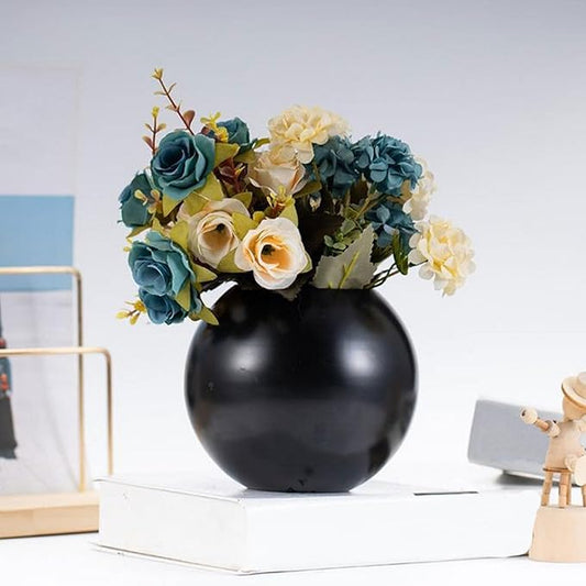 Gold Flower Vase Small Decorative Metal Vases for Table Centerpieces, MIATTCLD Round Gold Plant Pot Home Decor Ideal for Weddings, Parties, Anniversary, Living Room, Restaurants (Black)