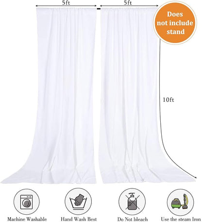 10 x 10 Feet White Backdrop Curtain for Partie, Background Curtains for Photoshoot, Birthday, Wedding, Halloween, Thanksgiving, Christmas, New Year Party Decorations 5Ft x 10Ft, 2 Panels