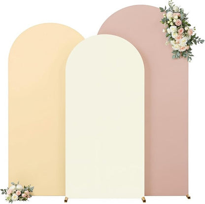 Boho Arch Backdrop Cover 8FT 7.2FT 6.6FT Stretchy Wedding Arch Covers Set of 3 Spandex Fitted Nude Champagne Cream Fabric Backdrop Cover for Party Baby Shower Birthday Decoration