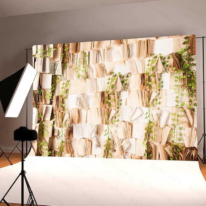 7x5FT Book Photography Backdrop Vintage Book Green Leaves Backdrop for Kids Adults Birthday Baby Shower Party Decorations Supplies KUBDJ942