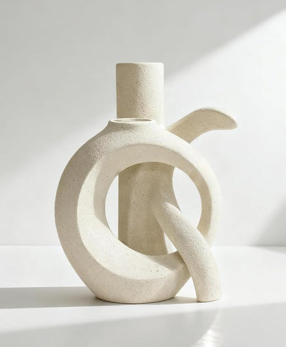 White Ceramic Unique OK Vase Set of 2, Cute Pampas Grass Funky Vase, Modern Boho Aesthetic Decorative Vase for Home Decor (White 1)