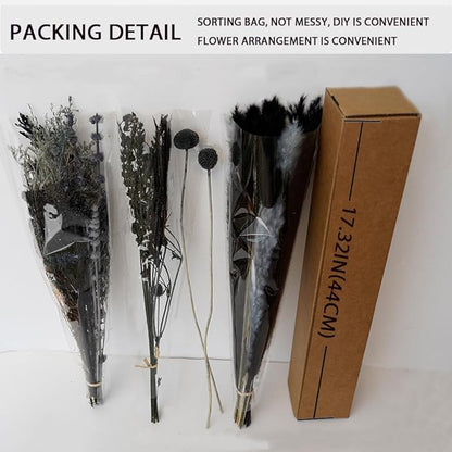 Natural Dried Pampas Grass Bouquet,17" Natural Dried Flower Bouquet, Black Pampas and Thistle Flower Mixed Bouquet Bohemian Style Home Dried Flower Decoration