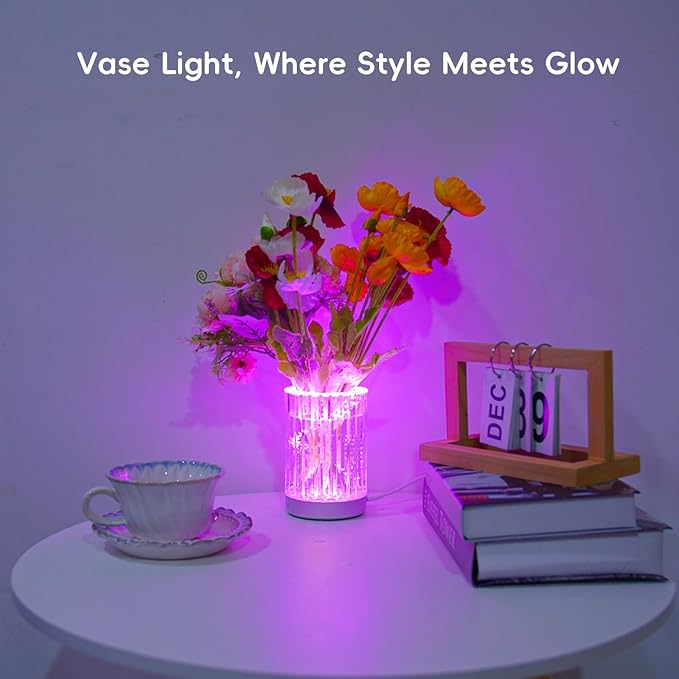 LED Lighted Vase for Flowers, 5-in-Tall RGB Color Changing Flower Vase, Unique Colorful Decorative Pot, Acrylic Vases for Home Office Table Shelf Decoration, Modern Room Decor Aesthetic