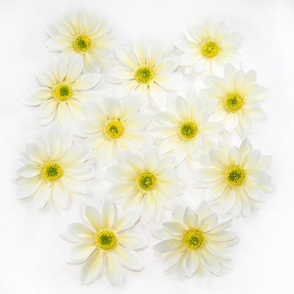 Silk Daisy Flower Heads, White Daisy Artificial Flower Head Bulk, 12 Pcs 3.5 Inch Fake Flowers Heads Gerbera Flowers Head for Craft, Easter Wedding, DIY Wreath, Party Decorations