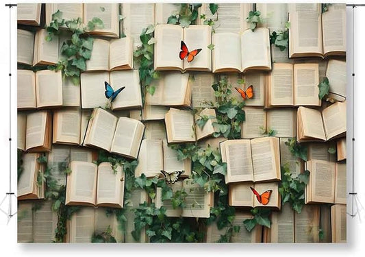 7x5ft Vintage Bookshelf Backdrop Book Butterfly Backdrop Book Butterfly Background Newborn Kids Wedding Bridal Shower Photo Banner Portrait Props KUBYW001