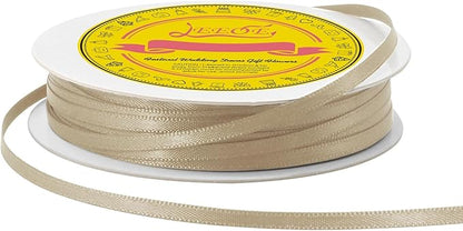 Double Face Tan Satin Thin Ribbon 1/8 inch X 50 Yards Polyester Tan Ribbon for Gift Wrapping Very Suitable for Weddings Party Hair Bow Invitation Decorations and More