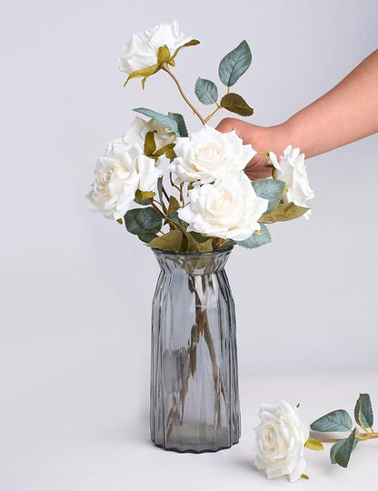 3.1"(8cm) Manta Rose Artificial Flower 7pcs Realistic Faux Silk Roses Fake Flowers Bouquets Arrangements Decor for Wedding Spring Mother's Day, Home Table Decorations, White Flower