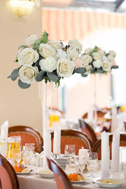 12pcs Roses Artificial Flowers Beige Silk Roses with Long Stems Fake Flowers for Wedding Bouquet Centerpices Decorations Party Bridal Baby Shower Home Decor