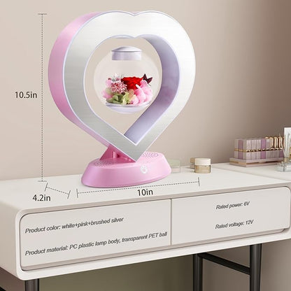 LoveLin Heart Preserved Rose Flowers with Bluetooth Speakers, 5W Pink Magnetic Levitation Table Lamp with Variable Color LED Light, Unique Forever Flower Gift for Women, Girls, Mother and Grandma