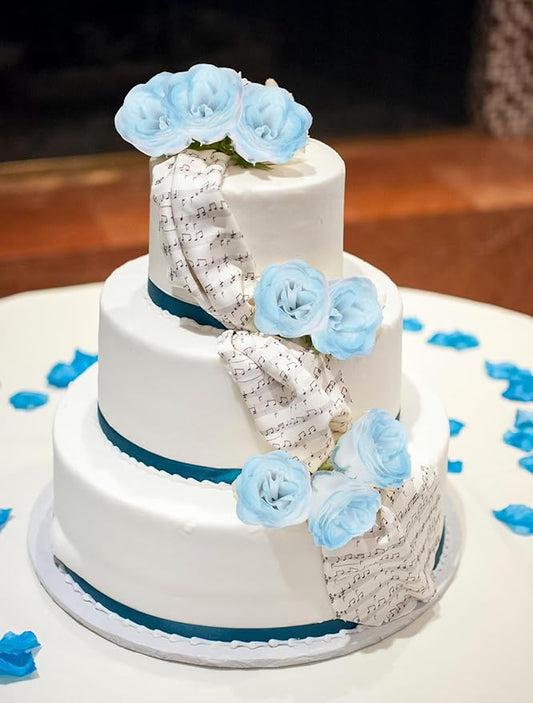 30PCS Light Blue Artificial Roses Fake Glitter Flowers Silk Roses with Stems for Wedding Bouquet Party Christmas Home Decor(Gradient Sky Blue)